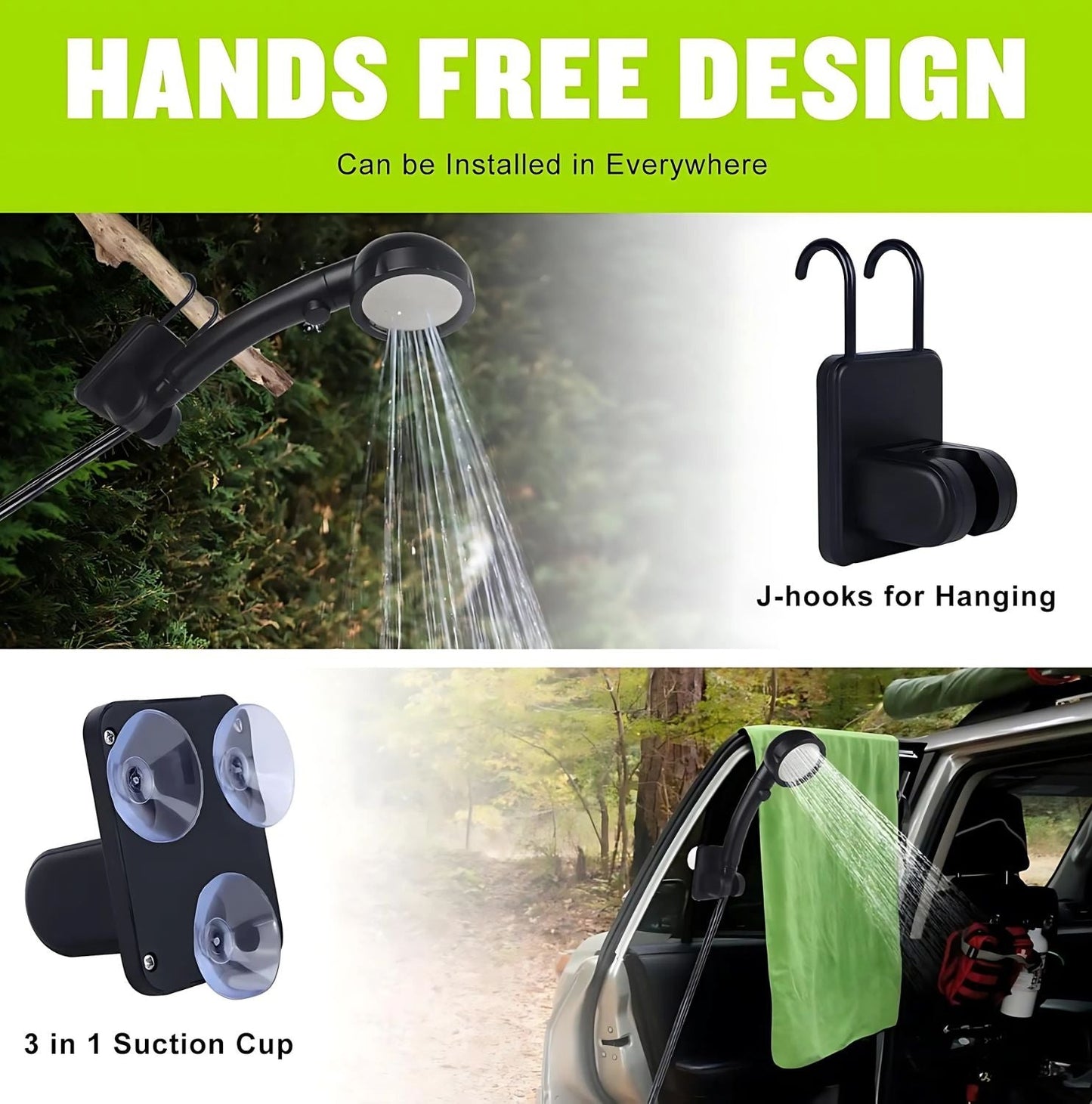 CARVALHO Portable Electric Camping Shower - USB Rechargeable Outdoor Shower Head with 2.2Ah Battery